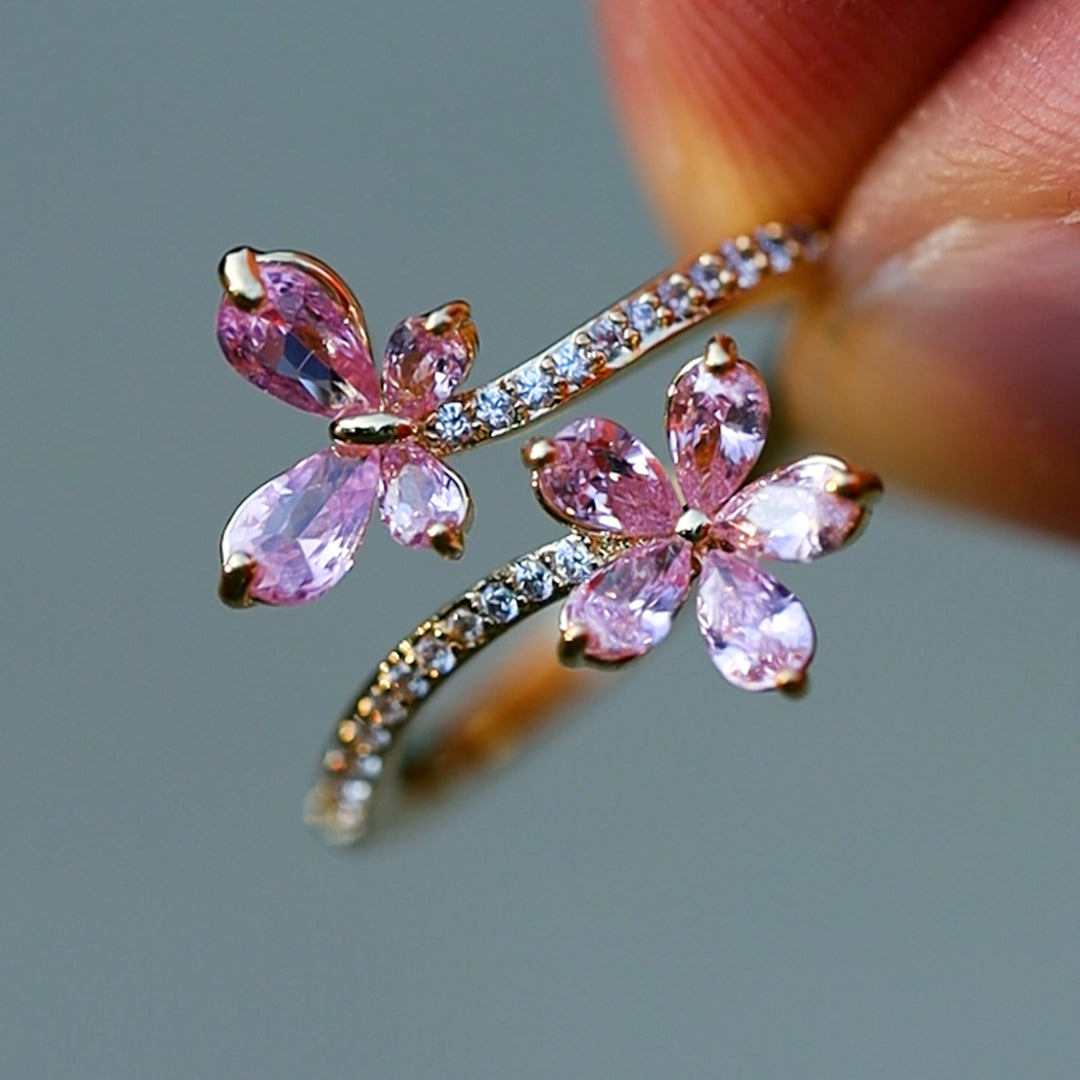Pink Sapphire Flower & Butterfly Ring
